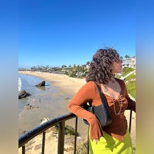 Boho crop top romantic sleeves asymmetrical cut brown Large